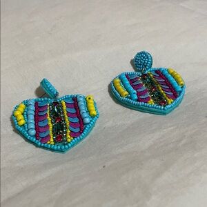 Earrings beaded hanging Colorful Beaded Heart Earrings